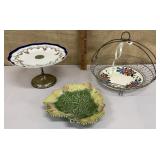 Small cake/dessert pedestal, basket & majolica