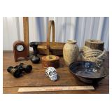 Box - wooden bowl, marble vase, pottery, clock,