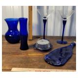 Box - cobalt blue glassware including small
