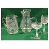 Clear glassware, pitchers, wine glasses, heavy