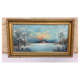 C.P. Waters signed painting on canvas - cabin in