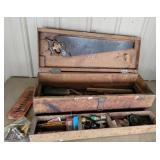 Wood tool box with contents