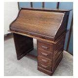 Single pedestal oak roll top desk 42"29"45"
