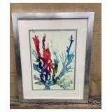 Framed watercolor(??) coral reef approx 18"x22"