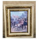 Pretty framed Victorian print - children w/ goat