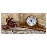 Mantle clock & ceramic donkey planter (ear is