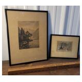 2 early engravings - artist signed in pencil