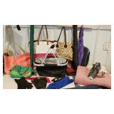 Purses, umbrellas, gloves, knitted blanket,