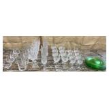 Pretty mixed stemware & 6 green glass plates