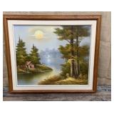 Kent Simon signed painting on canvas - cabin