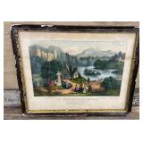 Framed Currier & Ives print The Meeting of the