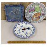 Trivet w/ recipe, Spode clock & art pottery plate