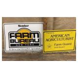 2 signs -  metal American & Farm Bureau (plastic)