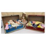 2 vintage doll trunks full of clothing & dolls