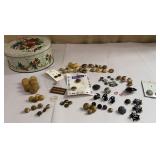 Metal tin of buttons - most military