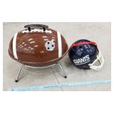 Football shaped charcoal grill, Giants helmet ice