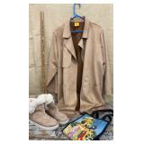 Suede(?) coat, Paris purse & sz 10 boots - new