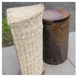 Corner wicker hamper and cracker tin