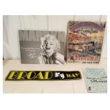 4 metal signs - Marilyn Monroe, Broadway, mermaid,