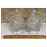 Pair of Shannon crystal Turkey candy dishes
