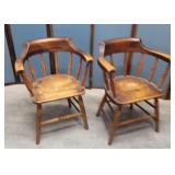 Pair pine arm chairs