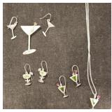 Sterling necklace with earrings, pin with