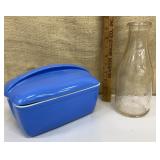 Hall refrigerator dish & Lake View milk bottle -