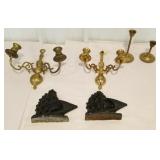 Brass like candle holders,  case iron ship