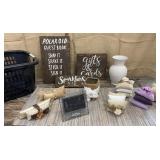 Laundry basket full of wedding favors & decor