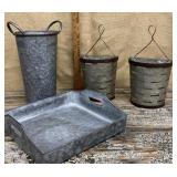 Galvanized tray, vase & wall pockets