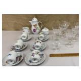 Dresden tea set & fluted wine glasses