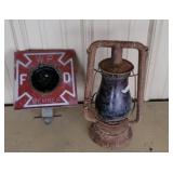 Barn lantern, w.p. for department badge