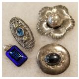 3 sterling brooches & pendant