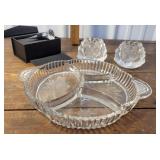 Orrefors candlesticks, wine stopper, and cut