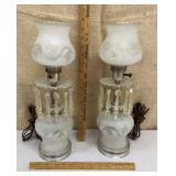 Pair of glass lamps w/ prisims