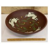 Painted wooden bowl w/ rabbits