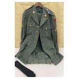 Military coat w/ pants & tie. Jacket size L -