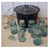 Canner w/blue jars & rack
