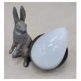 Pewter? Rabbit with glass Easter egg