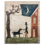 Folkart painting on wood - man w/ dog & crescent