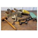 Box prims - brass scoop, sleigh bells, child