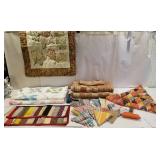 Material pieces for quilt, 2 quilted pillow