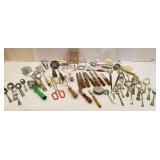 Kitchen items, knives, beater, ice cream scoop,