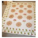 Early Starburst quilt, - red, green, tan 85x78