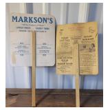 2 advertising paper fans - Putnam dies & Oswego /