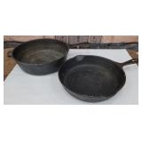 2 cast iron pans - 10½" chicken fryer and Wagner