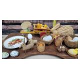 Box vintage Easter - eggs, wooden rabbit cart,