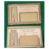 2 Ithaca advertising thermometers, in frame