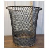 Dated 1909 wire trash can - old silvery blue