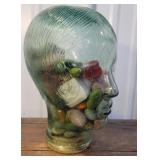 Glass head jar - full of vintage small soaps